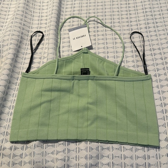 Green Ribbed Crop Top - Picture 2 of 3